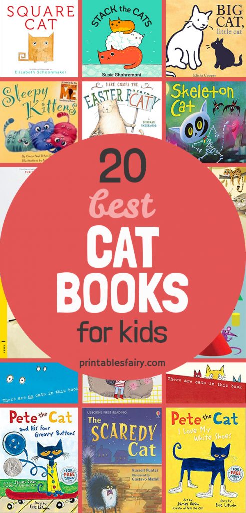 Collage of kids' books about cats