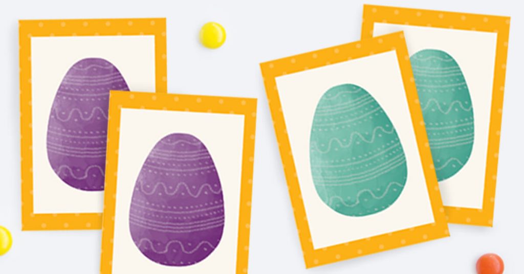 Easter cards showing the mint and purple eggs matched