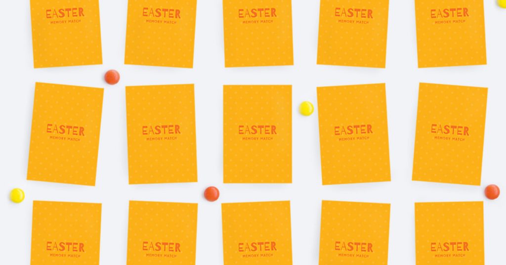 Easter memory match cards laying down on a table