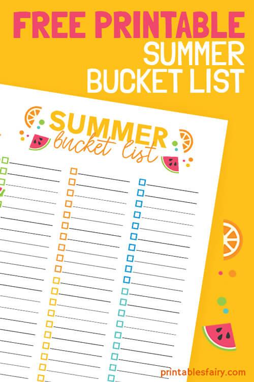 Template of the summer bucket list
