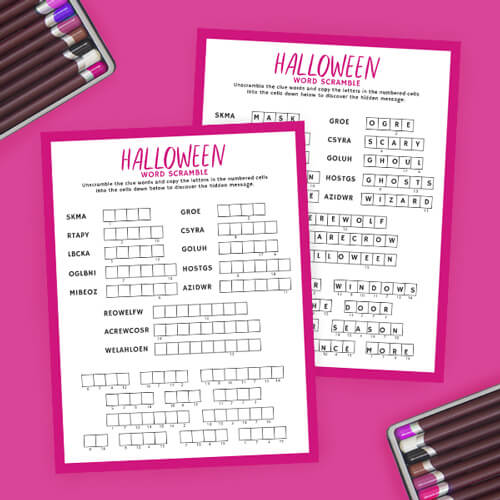 Halloween Word Scramble and Cryptogram