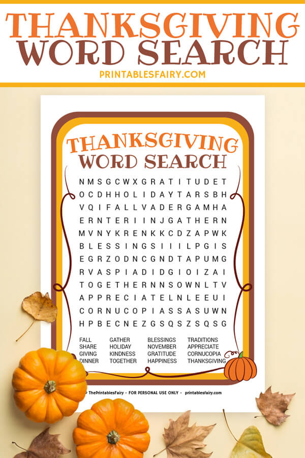 Free Printable Thanksgiving Word Search