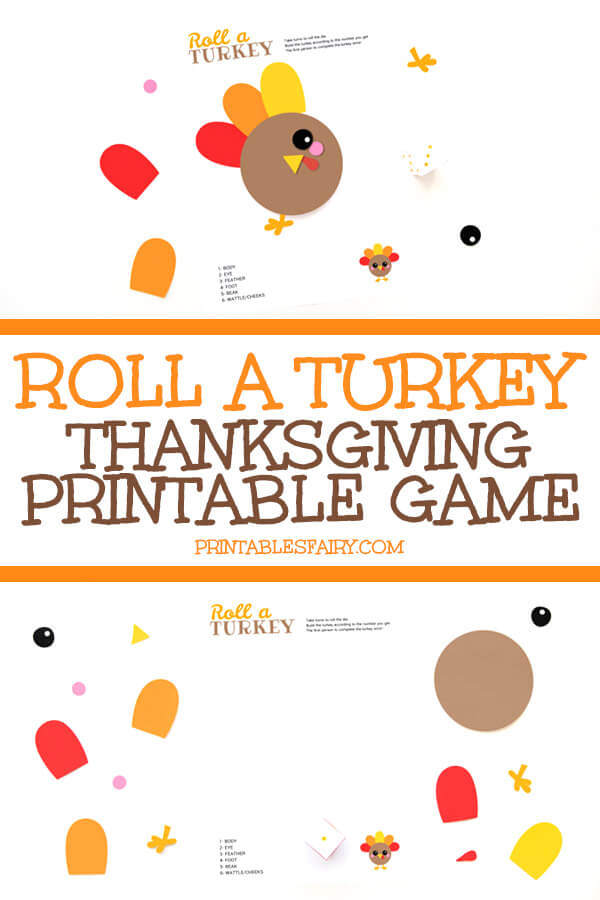 Roll a Turkey Thanksgiving Printable Game