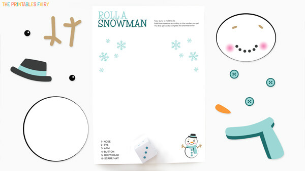 Printable Roll a Snowman game