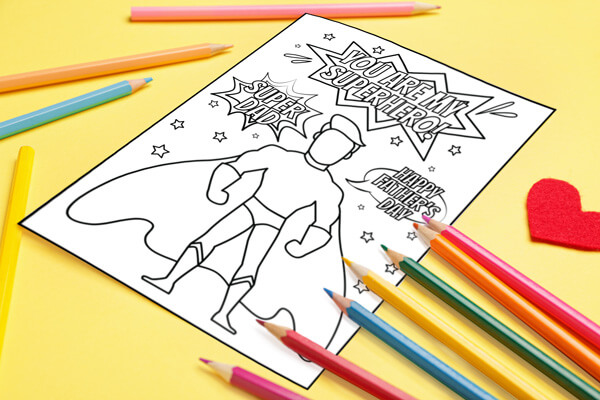 Father's Day Superhero Coloring Card