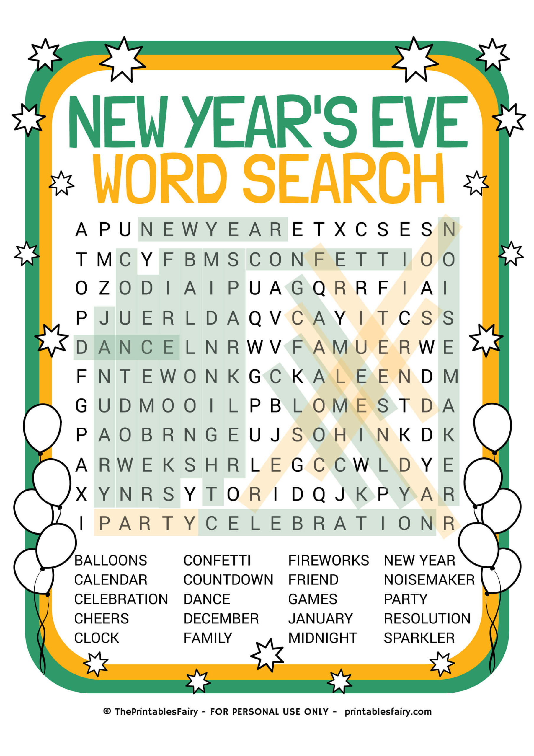 New Year’s Word Search {Free Printable} The Printables Fairy