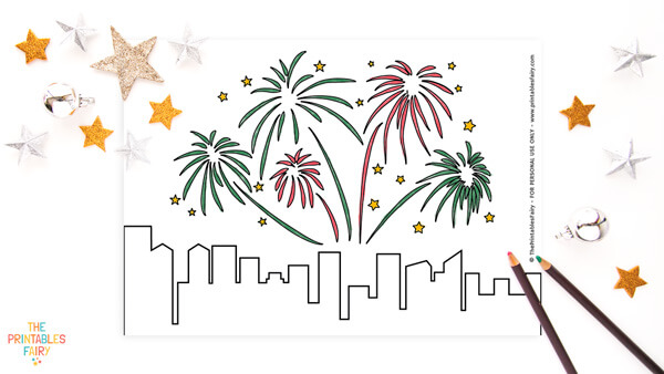 New Year's Fireworks Coloring Page