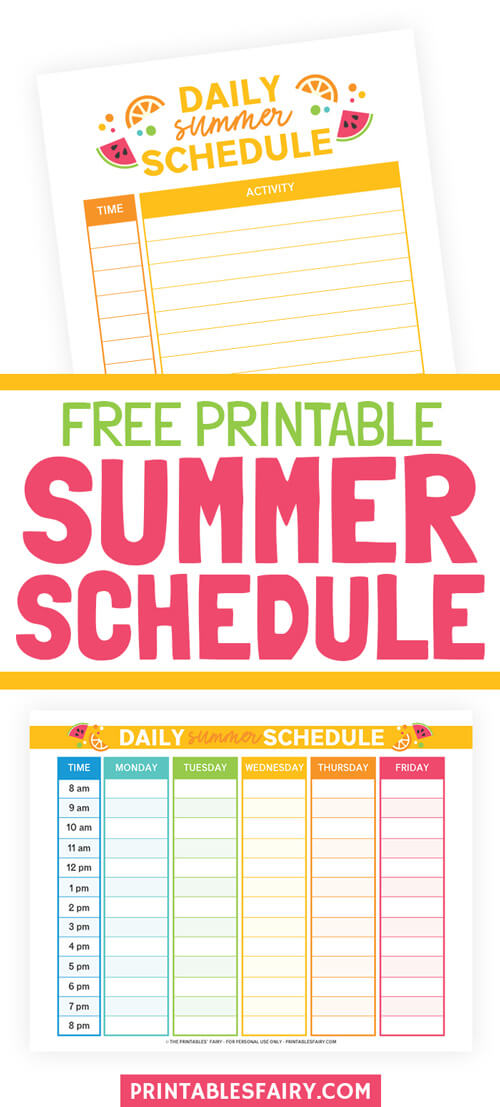 Summer Schedule for Kids