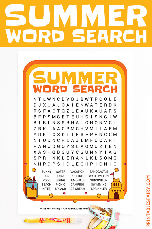 Summer Word Search Puzzle