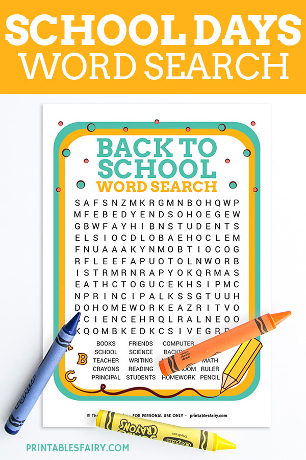 School Days Word Search