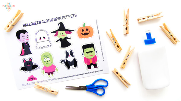 Materials to make the Halloween clothespin puppets