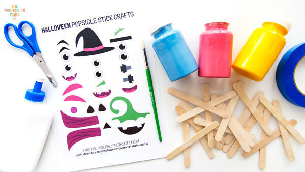 Materials to make Halloween Popsicle Stick Crafts