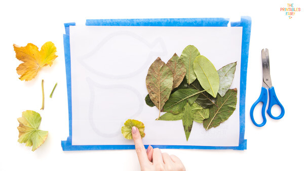 Cutting the stems off some yellow and green leaves