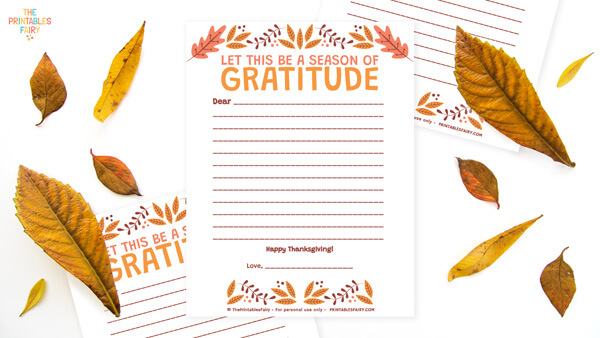 Printable Thank you letter next to some yellow leaves