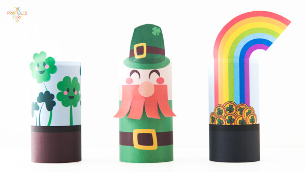 Lucky clover, pot of gold+ rainbow. and leprechaun toilet paper rolls