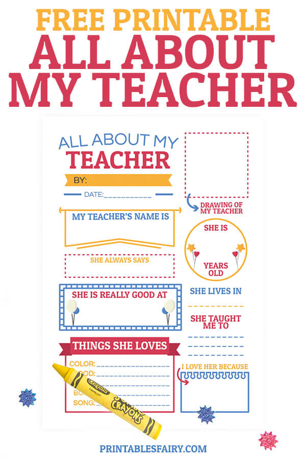 Free Printable All About My Teacher