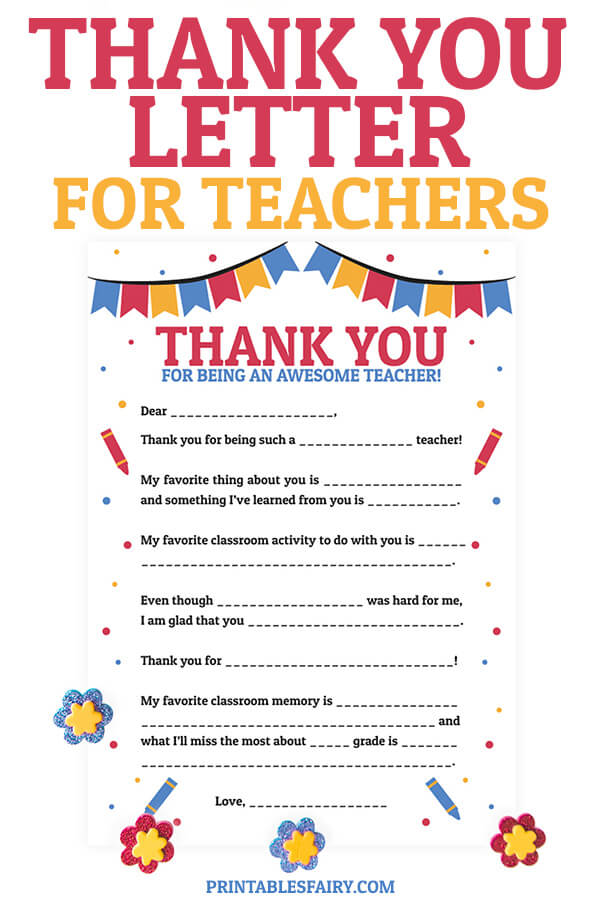 Free Printable Teacher Thank You Letter