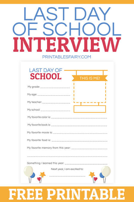 Free Printable Last Day Of School Interview