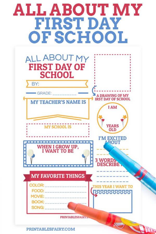 All About Me First Day Of School