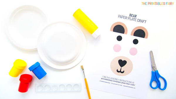 Materials to make the Paper Plate Bear Craft
