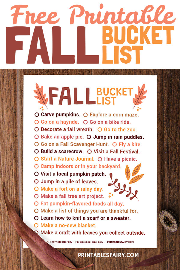 Free Printable Fall Bucket List