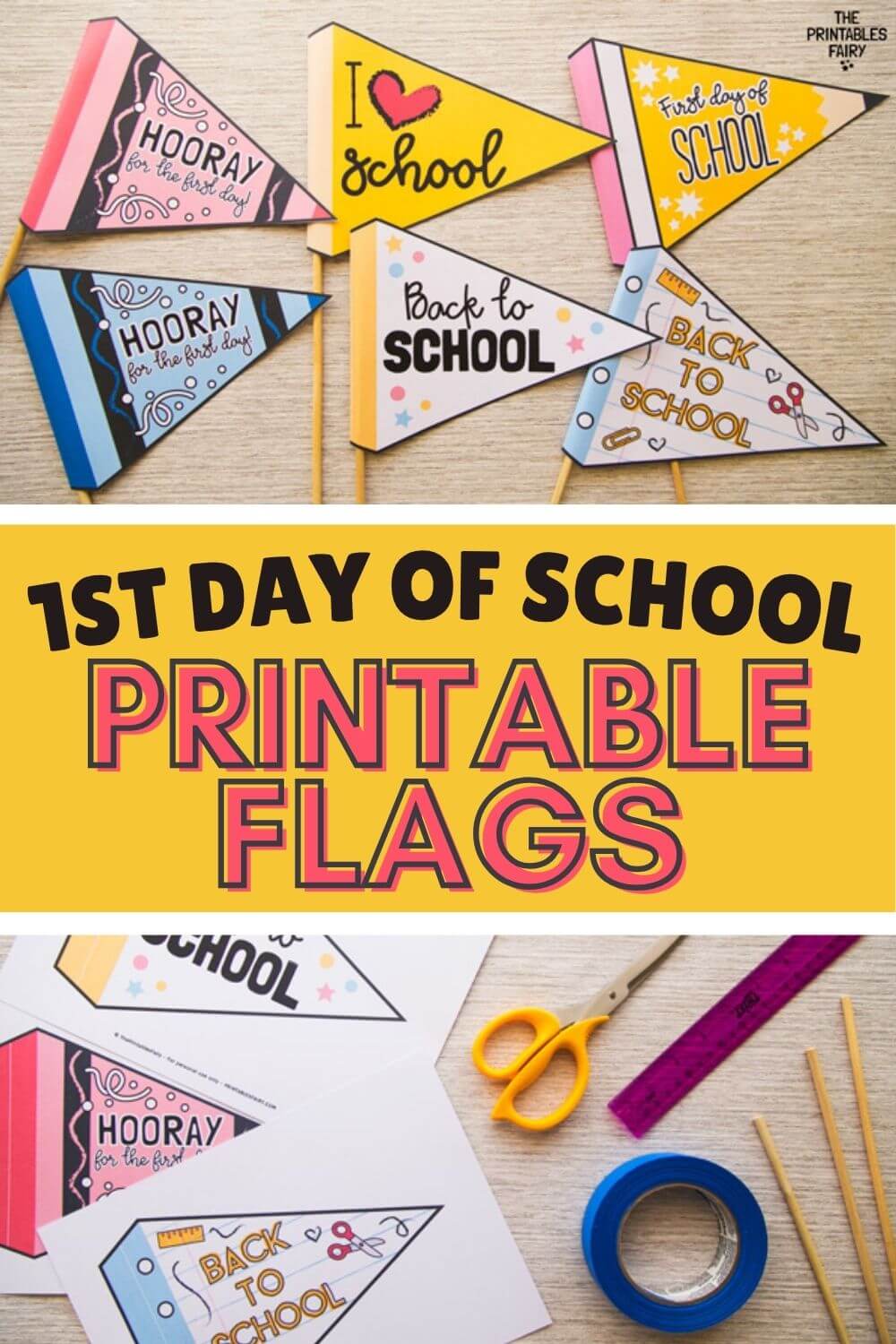 DIY First Day of School Flags made with printable templates