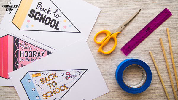 Supplies for making printable Back to School Flags